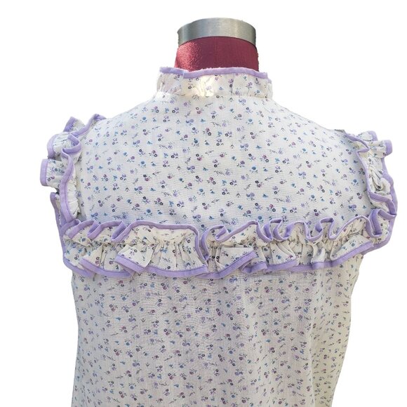 Liberty House of Hawaii Nightgown Mini Floral Sleeveless Ruffles Button Front M - Picture 5 of 8
